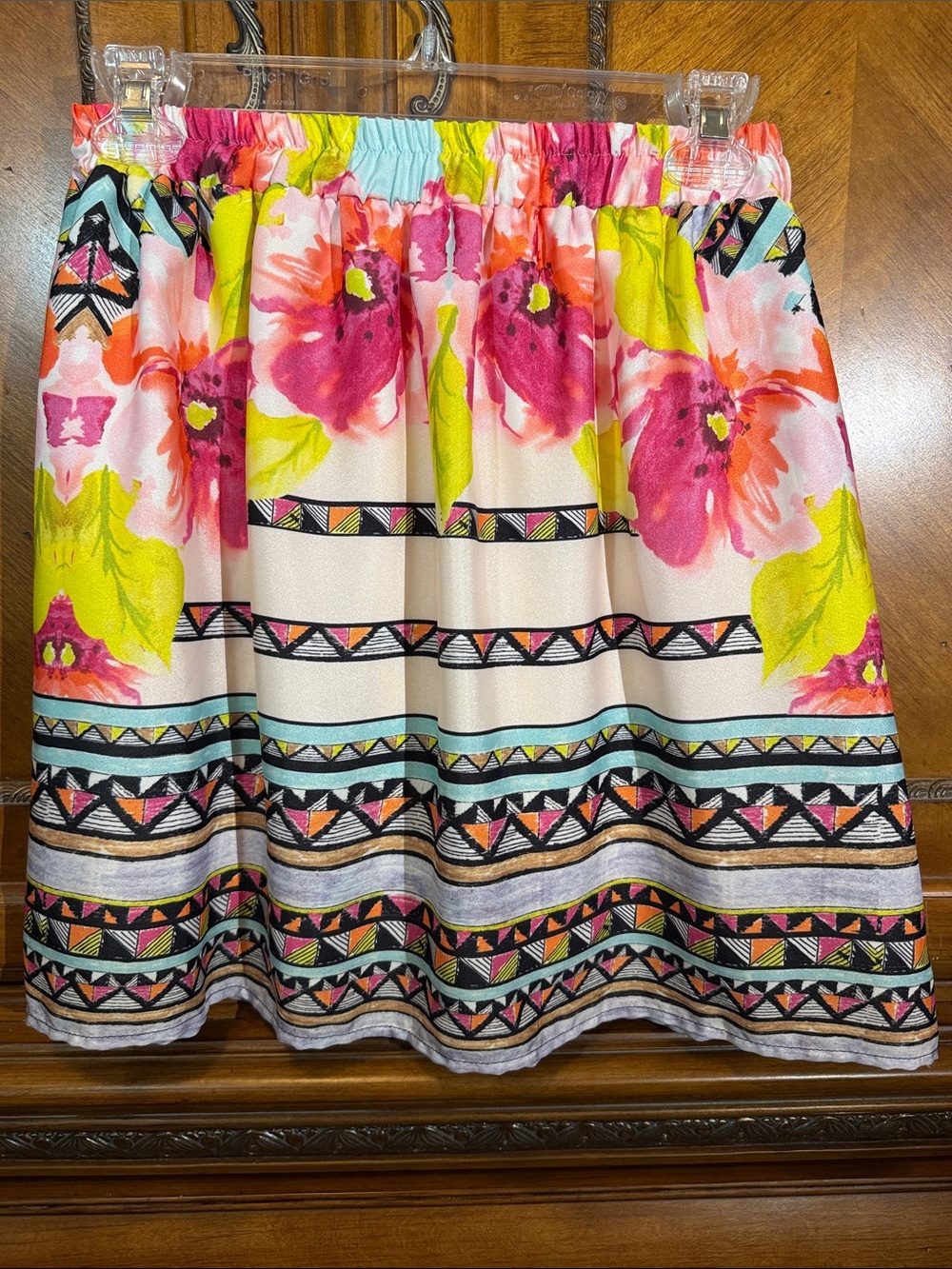 Everly Cream Skirt with Pink & Lime Floral Print Sz small